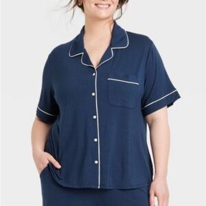 Auden cloud knit navy notch collar sleep shirt size Medium